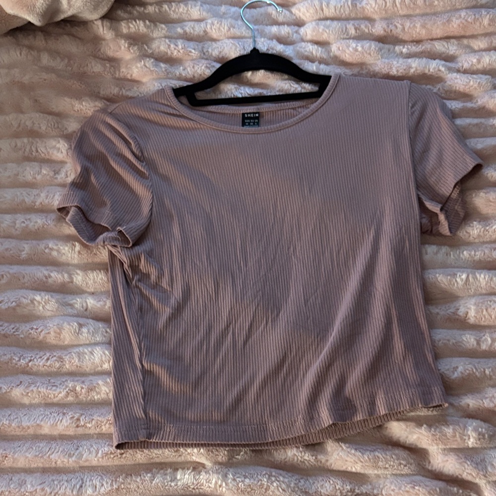SHEIN Ribbed Short Sleeve Top in Mauve